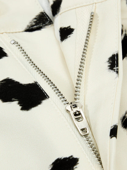 Cow Print Lace Trim Straight Leg Pants 
