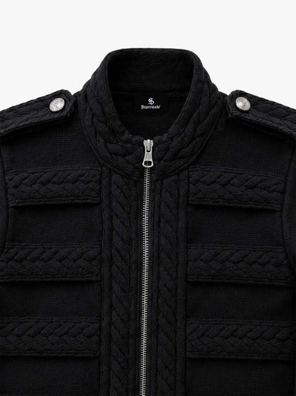 Royal-style Cable-knit Zip-up Jacket
