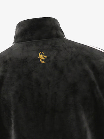 Logo Striped Suede Frog-Button Cardigan