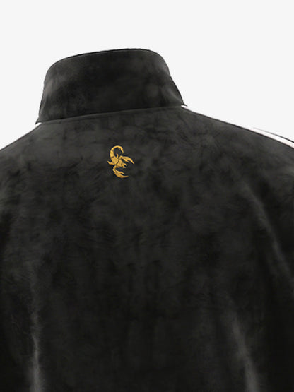Logo Striped Suede Frog-Button Cardigan
