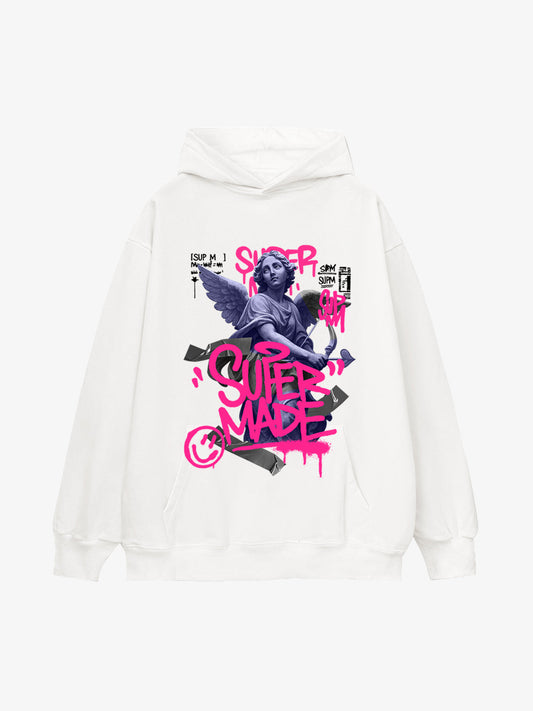 Graffiti Angel Print Hooded Sweatshirt 