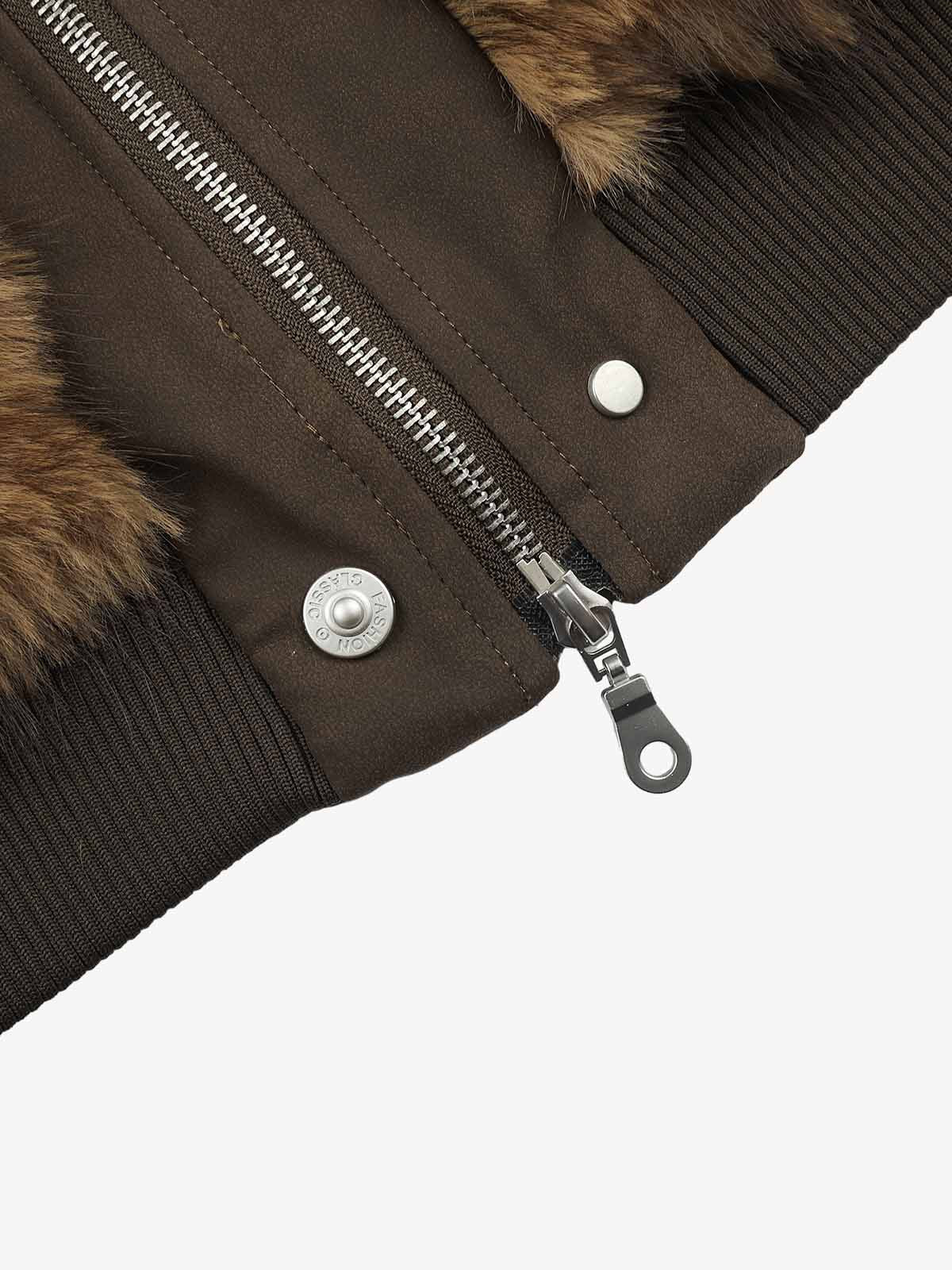 Mountain-Panel Faux-Fur Collar Fleece-Lined Padded Coat