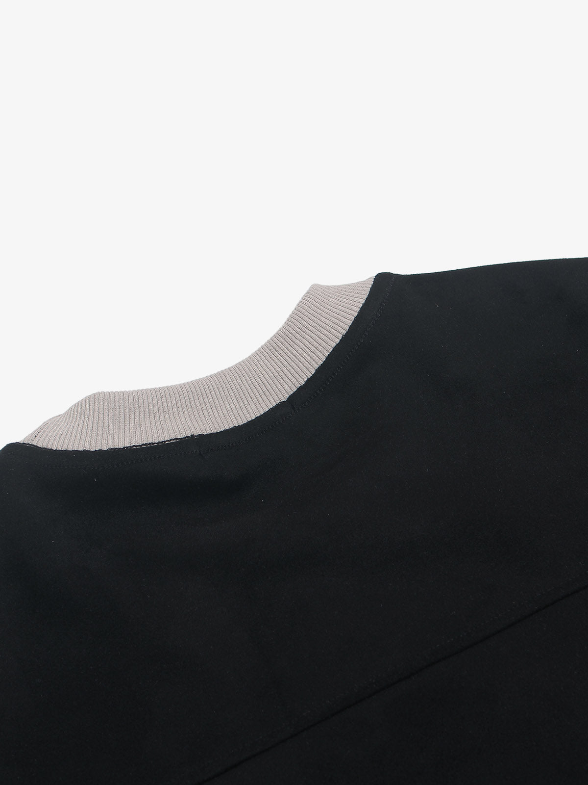 Faux Suede Paneled Embroidered Long Sleeve Tee