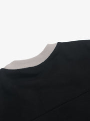 Faux Suede Paneled Embroidered Long Sleeve Tee