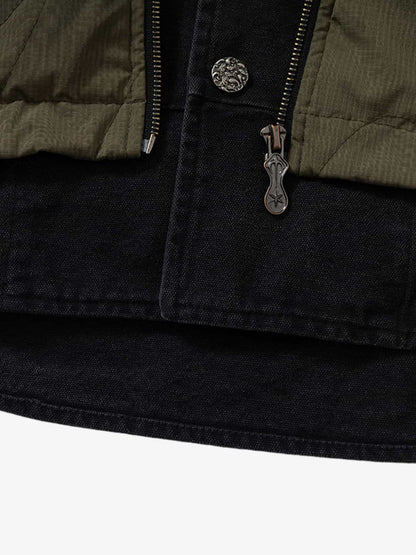 Camouflage Print Quilted Jacket with Detachable Hood for Men 