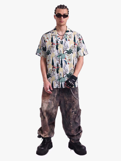 French Peacock Manor Camp Collar Boxy Shirt 