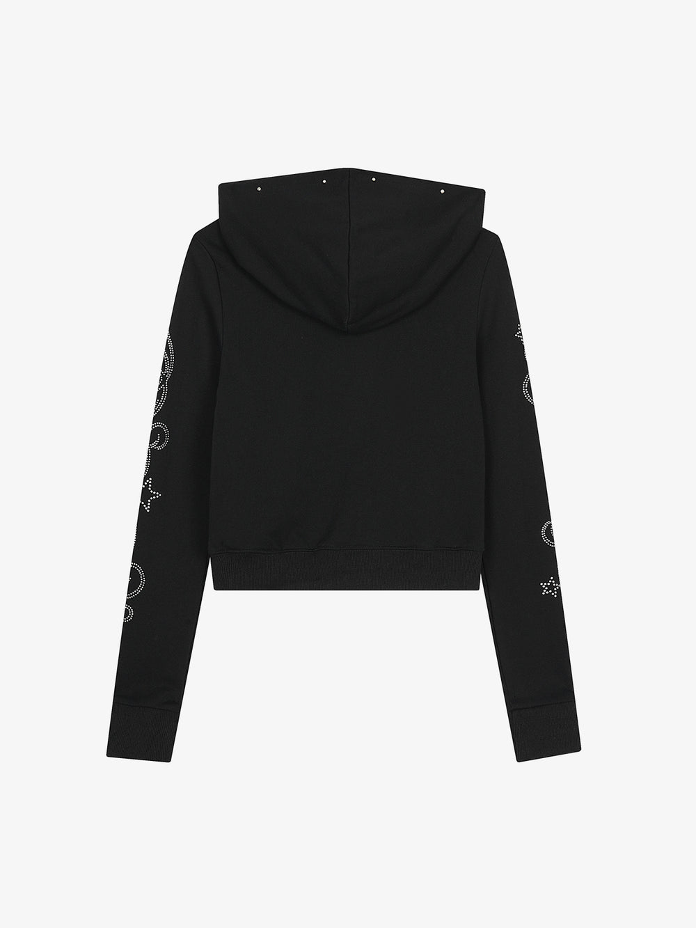 Rhinestone Asymmetrical Placket Zip-Up Hoodie