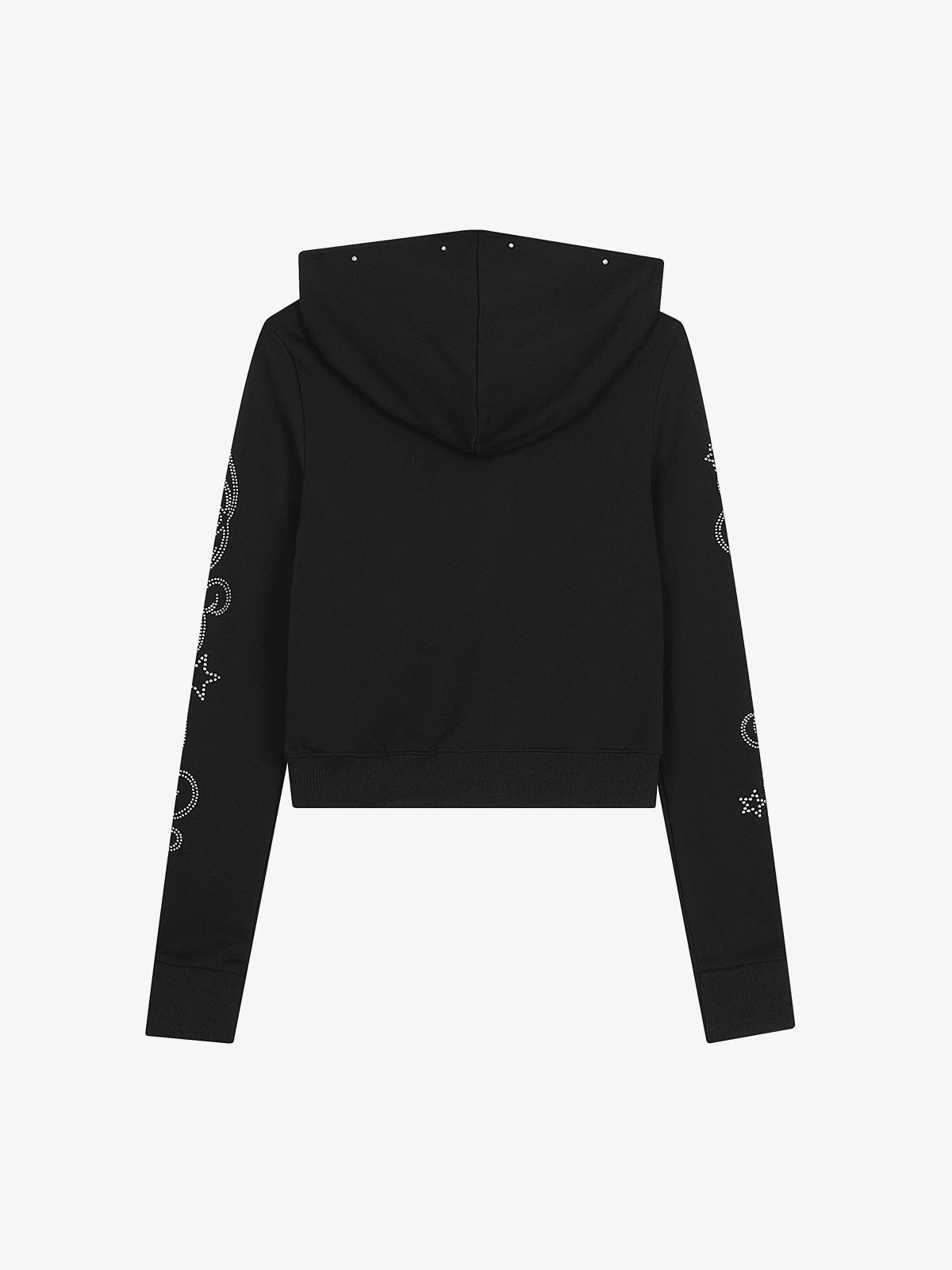 Rhinestone Asymmetrical Placket Zip-Up Hoodie