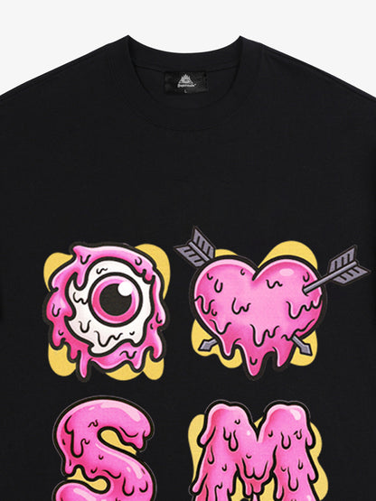 Thesupermade eyeball and love graffiti declaration T-shirt 