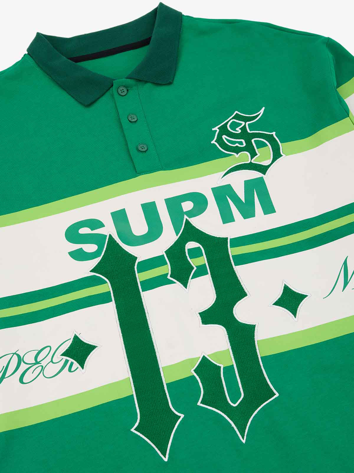 Supermade Color-Blocked Polo Collar Embroidered Print Long-Sleeved Jersey 