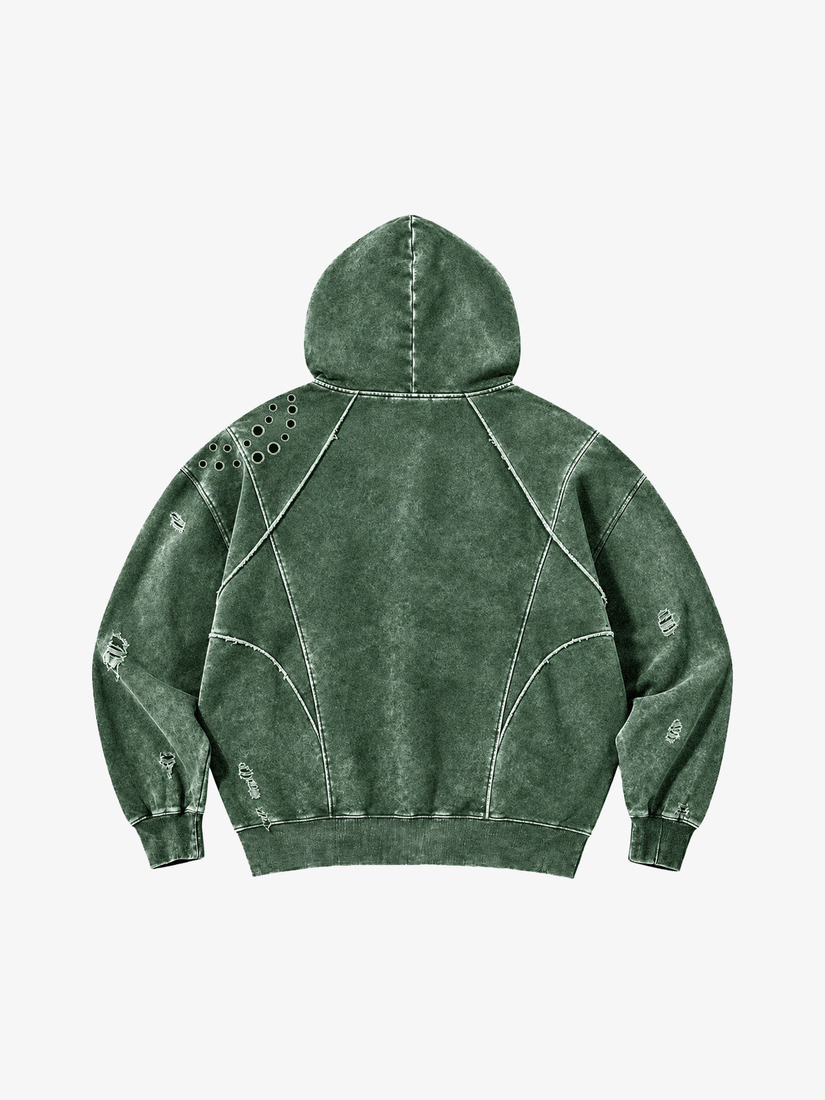 Washed Eyelet Distressed Hoodie & Curved-Leg Sweatpants Set