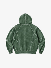 Washed Eyelet Distressed Hoodie & Curved-Leg Sweatpants Set