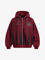 Striped Badge Raglan Hooded Sweatshirt