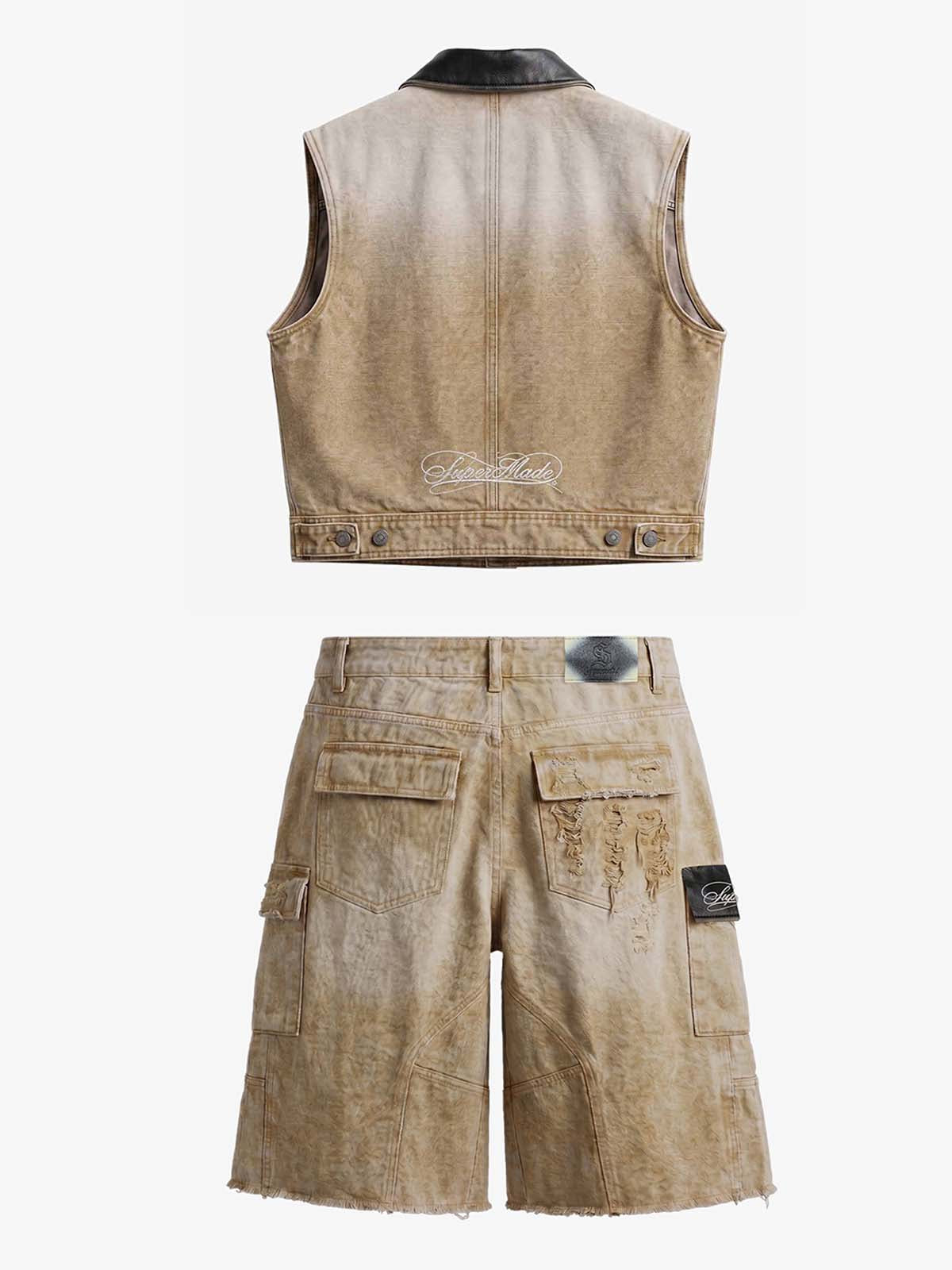Vintage Washed Distressed Canvas Workwear Cargo Set