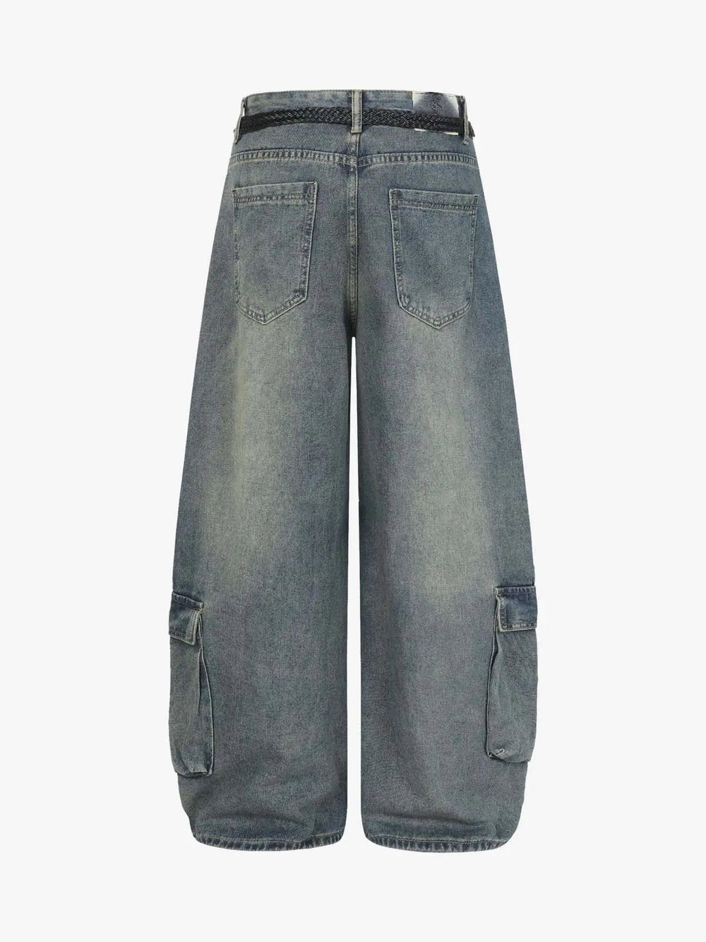 Braided Drawstring Waist Patchwork Cargo Jeans 