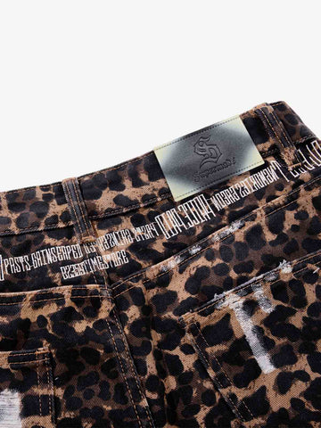 Bold Leopard Print Distressed Wide-Leg Jeans 