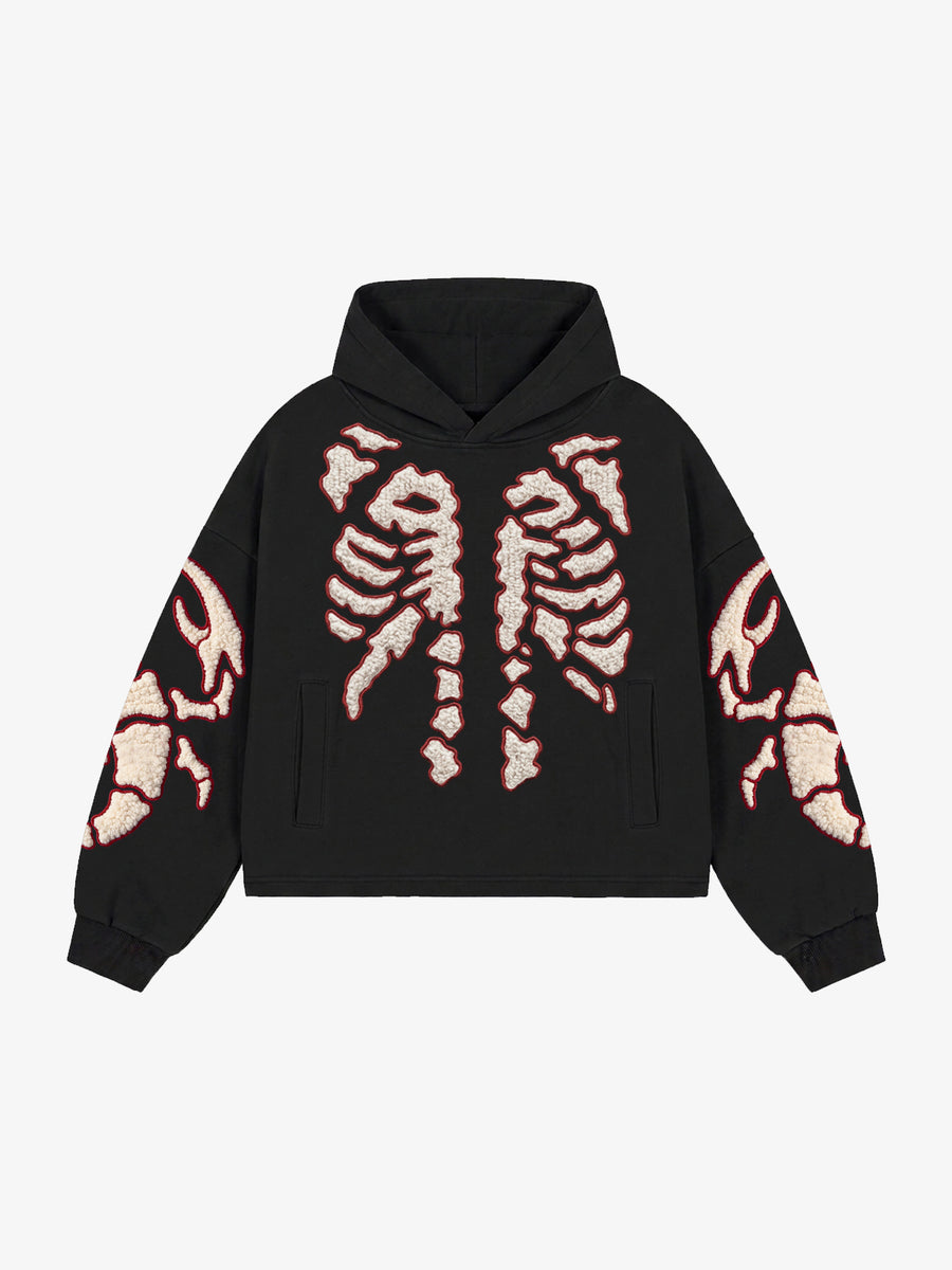 Skeleton Terry Embroidered Pullover Hoodie