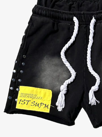 Studded Paneled Double-Waist Shorts