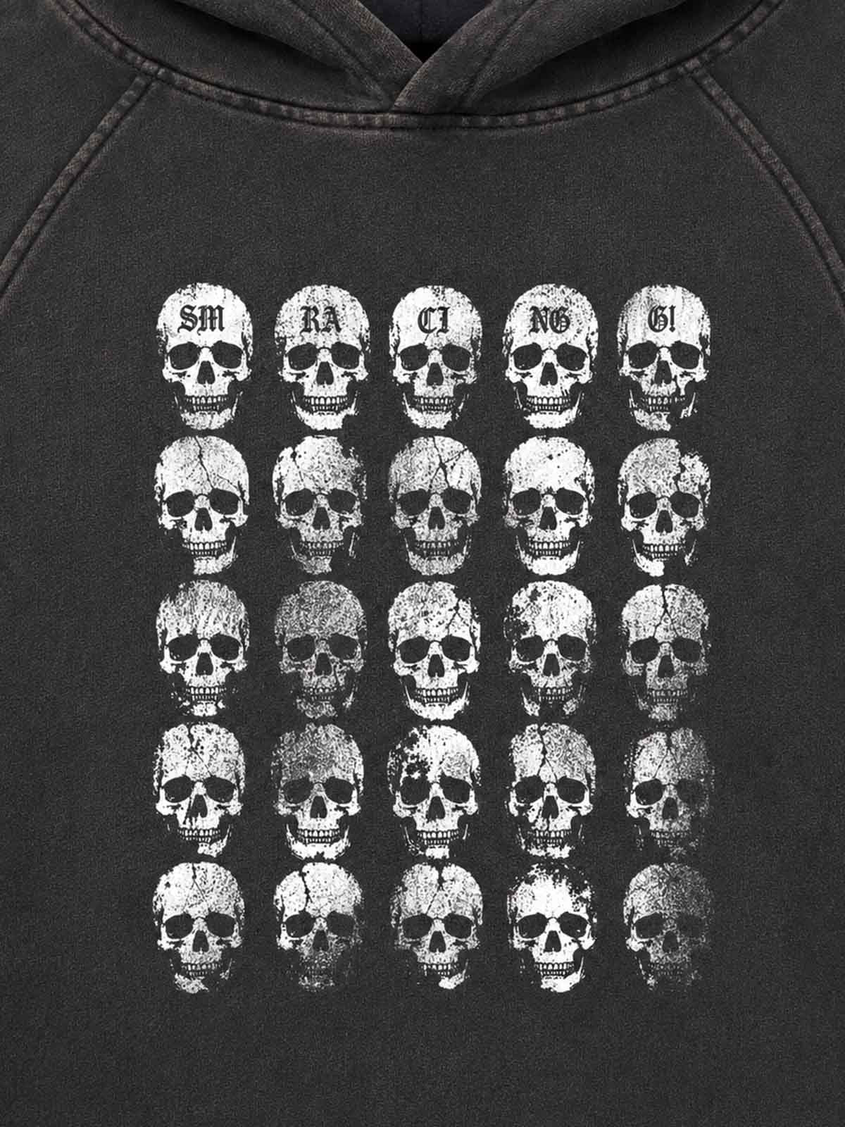 Skull Matrix Discharge-Print Washed Hoodie
