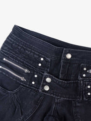 Low Rise Multi-Zip Bootcut Jeans