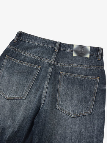 Vintage Distressed Wash Wide Leg Jeans 