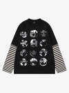 Gestreiftes Langarmshirt mit dunklem Grafikprint