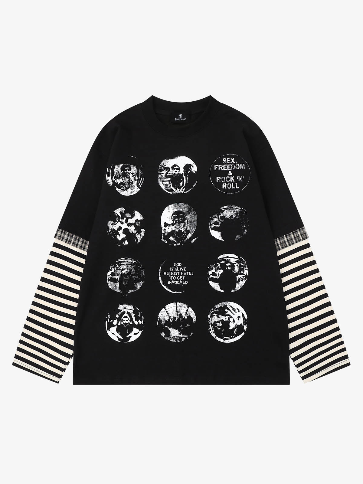 T-shirt à manches longues rayé à motif foncé