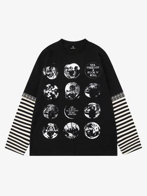 Striped Dark Graphic Long Sleeve Tee