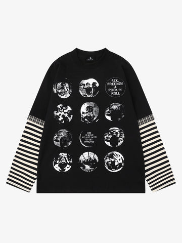 Striped Dark Graphic Long Sleeve Tee