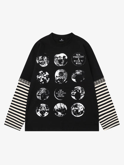 Striped Dark Graphic Long Sleeve Tee