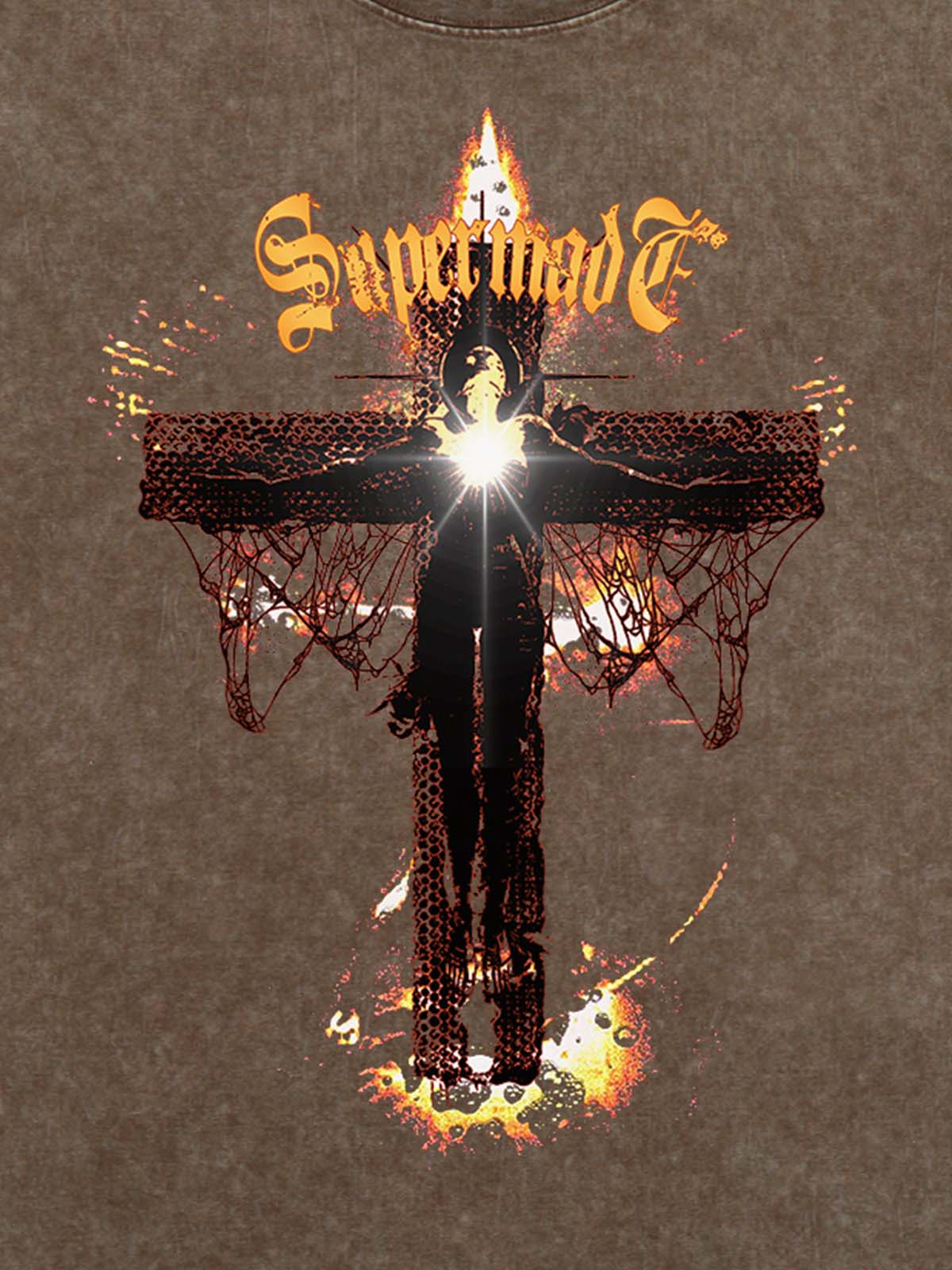 THE SUPERMADE Gothic Flame Cross Graphic T-Shirt for Bold Statement Wear 