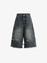 Frayed Layered Paneled Denim Jorts 