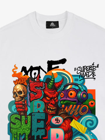 Trendy Multicolor Graffiti Skull Graphic T-Shirt 