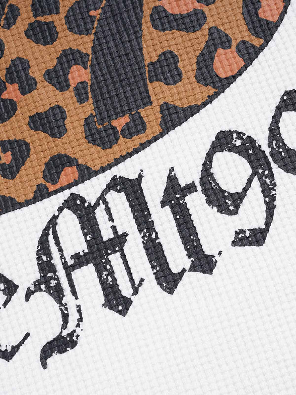 Leopard Letter Graphic Raglan Waffle Long Sleeve Tee