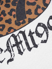 Leopard Letter Graphic Raglan Waffle Long Sleeve Tee