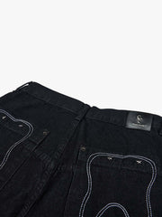 Gothic Graphic Raw Denim Baggy Barrel Jeans