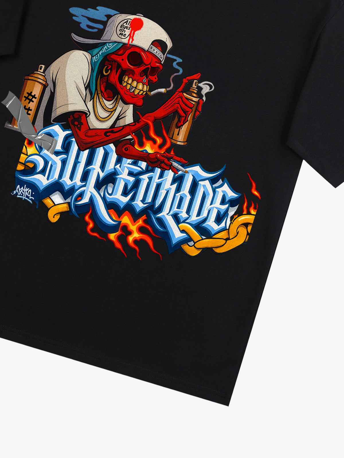 Thesupermade Skull Graffiti Artist Flame Flower Font T-shirt 