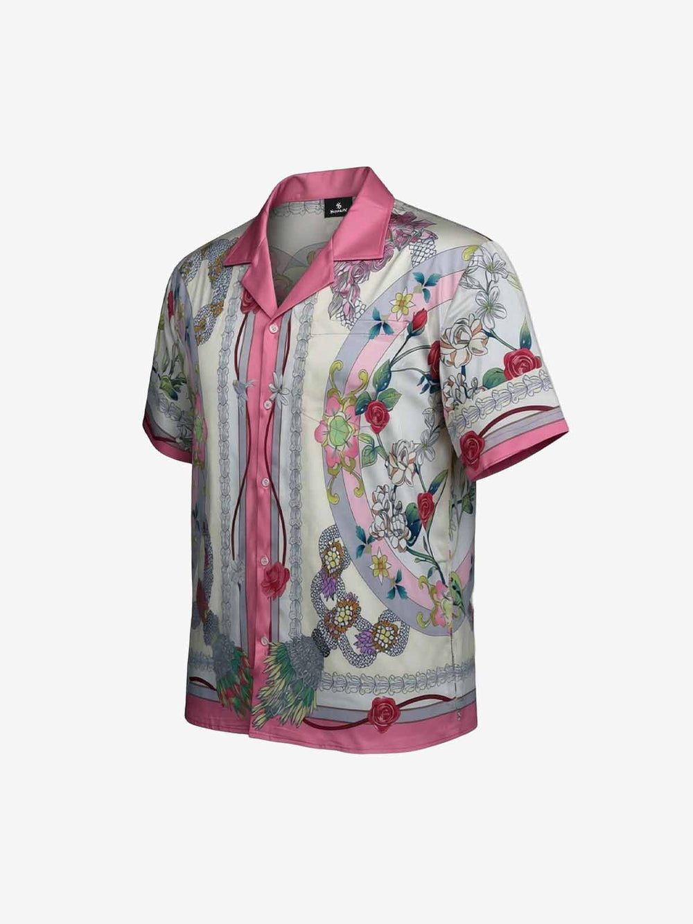 Baroque Floral Satin Camp Collar Boxy Shirt 