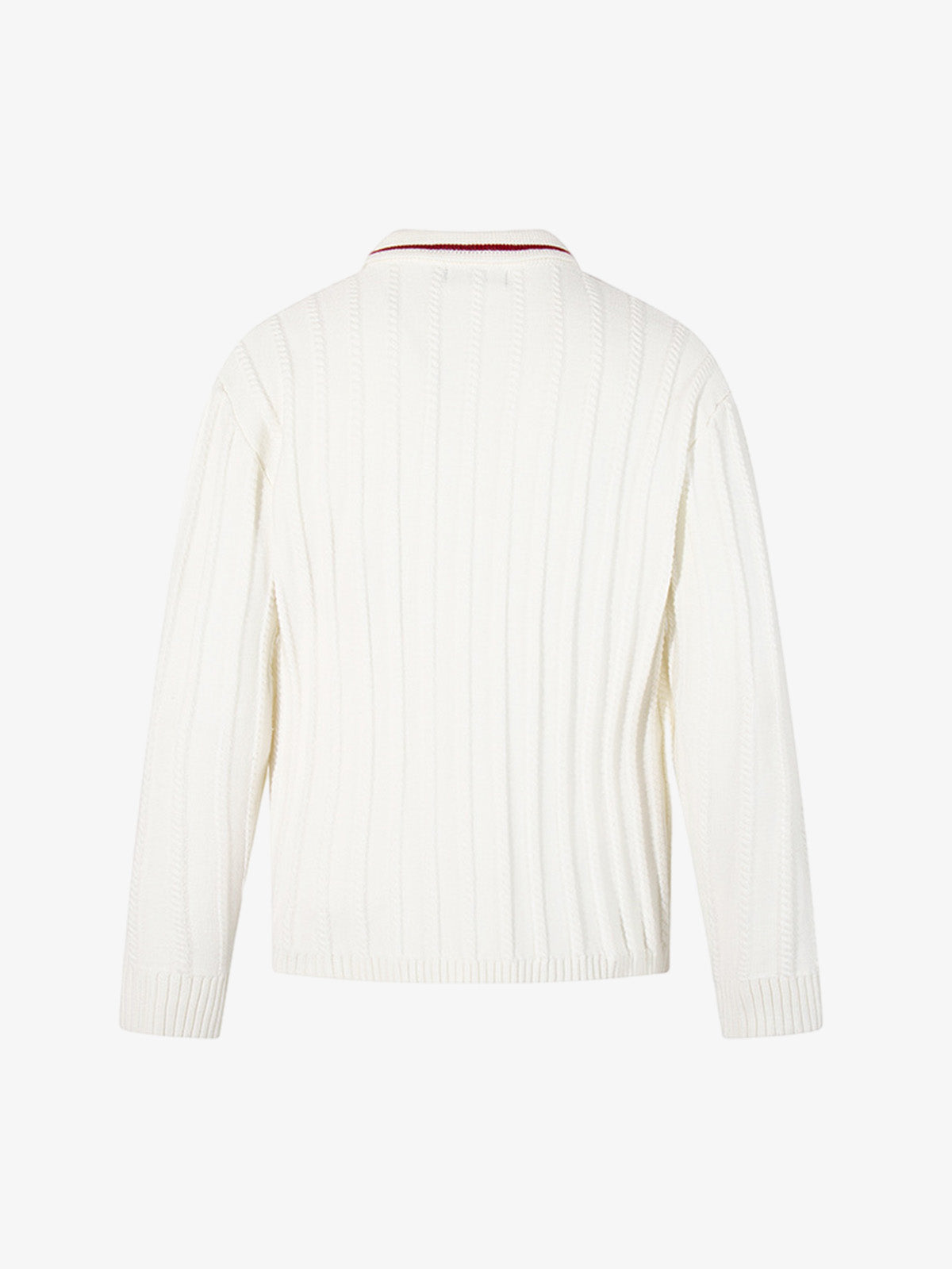 Retro Contrast Trim Ribbed Knit Polo Sweater 