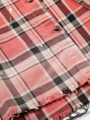 Paint Splatter Plaid Frayed Hem Button Up Shirt 
