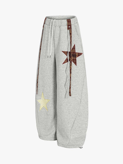 Star Patch Wide Leg Drawstring Sweatpants