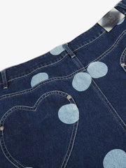 Polka Dot Heart Applique Pocket Baggy Jeans