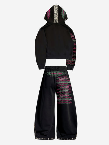 Leopard-Trim Studded Graphic Hoodie & Curved Pants Set