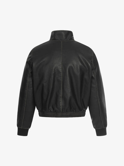 Studded High-Neck Faux Leather Jacket 