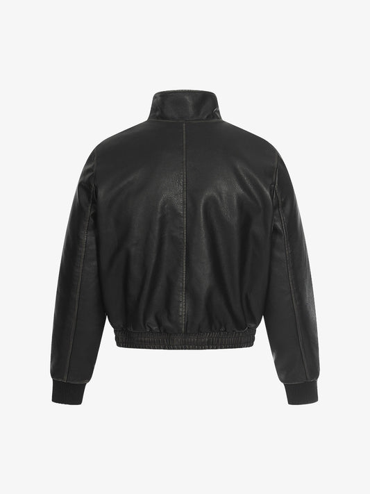 Studded High-Neck Faux Leather Jacket 