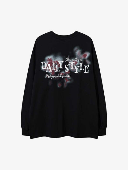 Butterfly Letters Printed Round Neck Long Sleeve T-shirt 