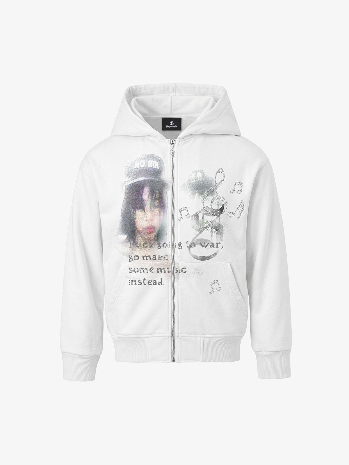 Portrait Music Note Rhinestone Zip Hoodie
