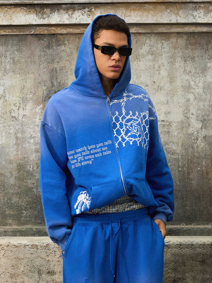 Supermade Vintage Distressed Print Patchwork Sweatshirt Set 