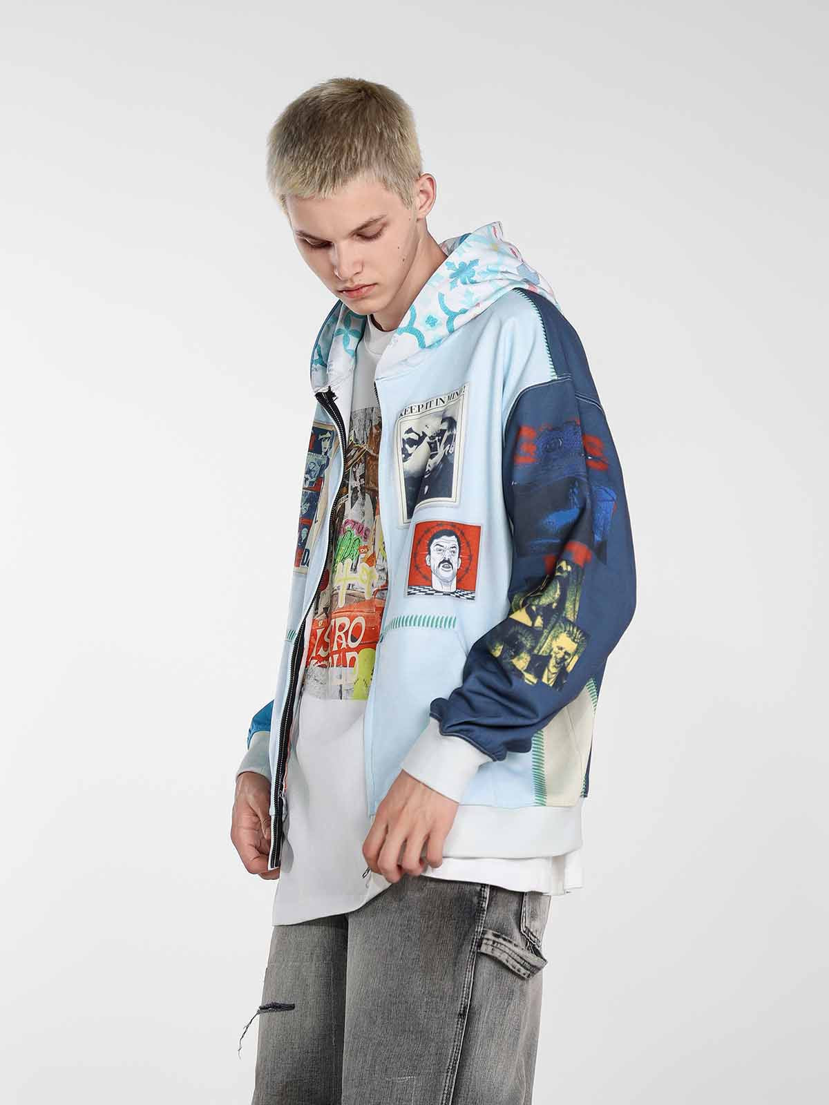Stylish Graphic Hoodie with Unique Patchwork Design for Men 