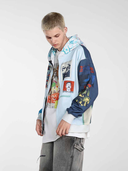Stylish Graphic Hoodie with Unique Patchwork Design for Men 
